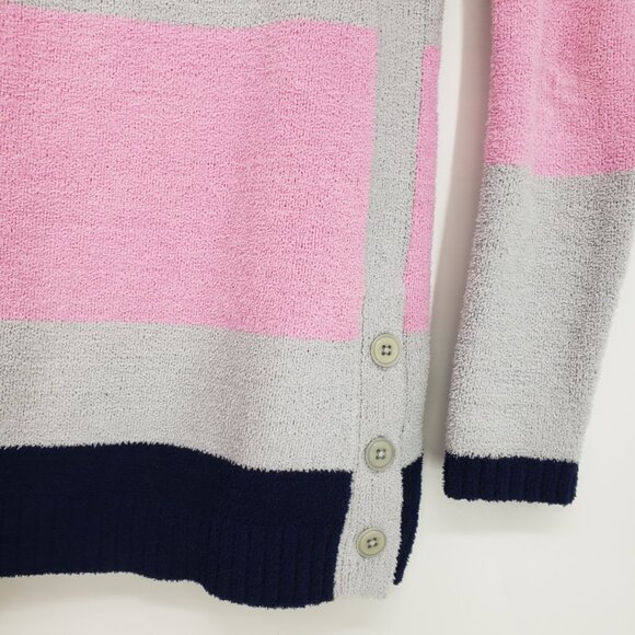 Talbots Cozy Knit Color Block Pullover Sweater XSP Side Button Relaxed Gray Pink - Picture 5 of 10